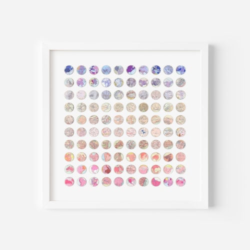 One Hundred Purple to Pink Map Dots Collage | Paintings by Amelia Coward