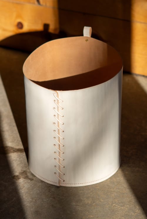 12in Linen Leather Basket | Storage Basket in Storage by Harrow and Sickle Leather Design