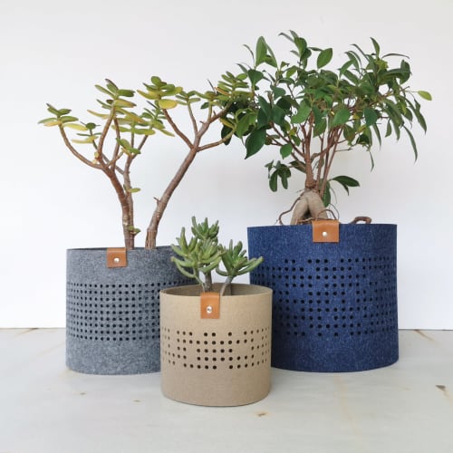 Felt Plants Pot Cover for Modern Home. Gray, blue or beige | Vases & Vessels by DecoMundo Home