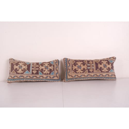Muted Turkish Oushak Rug Pillow - Pair Vintage Wool Rectangu | Pillows by Vintage Pillows Store
