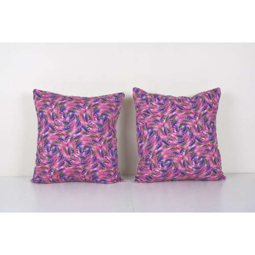 Old Pink Uzbek Trade Cloth Pillow, Pair Vintage Floral Rolle | Pillows by Vintage Pillows Store