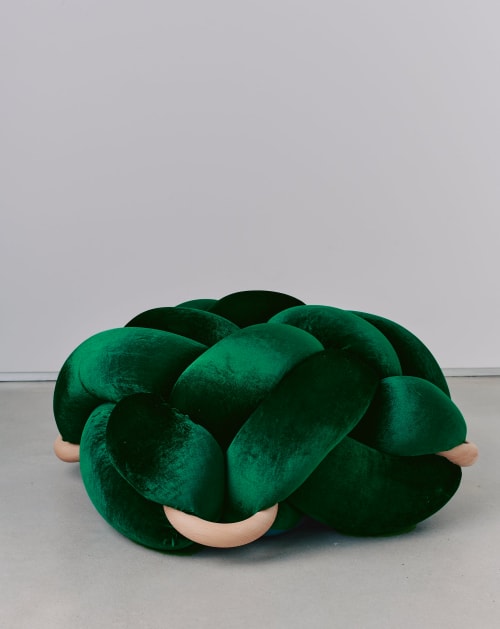 (L) Emerald Green Velvet Knot Floor Cushion | Pouf in Pillows by Knots Studio