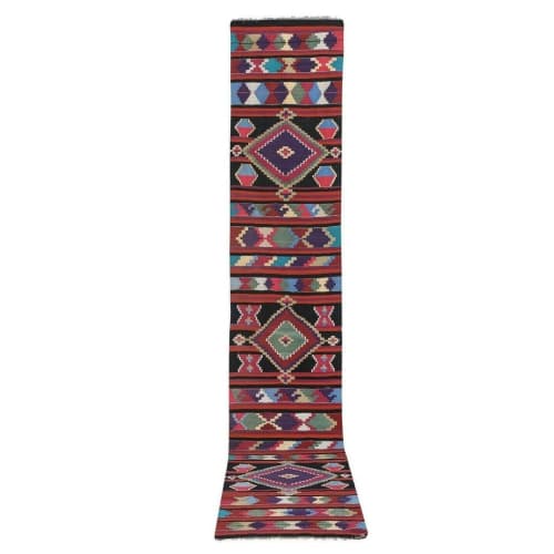 Mid Century Nomadic Wool Anatolian Hall Kilim Runner, Galler | Rugs by Vintage Pillows Store