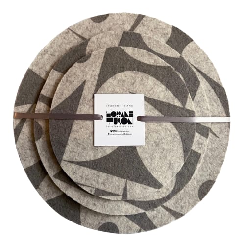 Trivet Set Merino Wool Felt 'Geo Jazz' Grey | Tableware by Lorraine Tuson