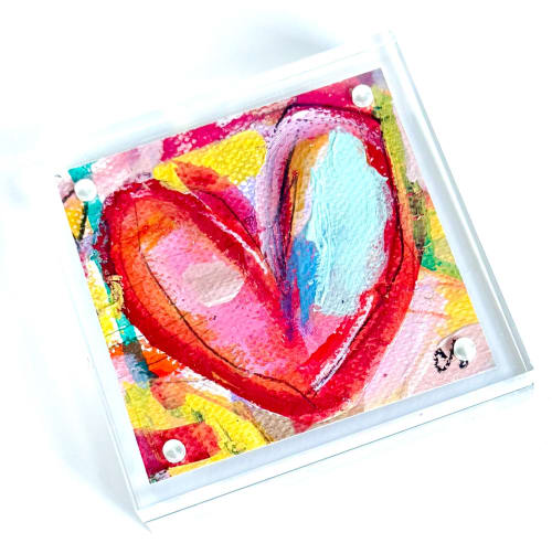 Acrylic Block Heart Painting: Loud Love (No. 6 of 10) | Mixed Media in Paintings by carrie song