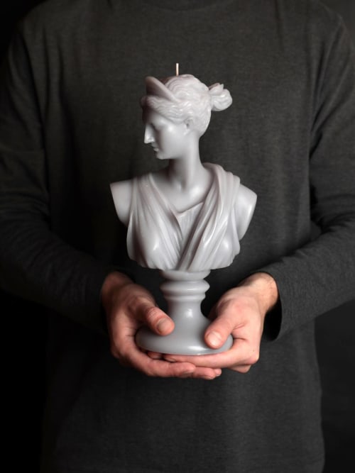 Grey Diana XL Greek Goddess Head Candle - Roman Bust Figure | Sculptures by Agora Home