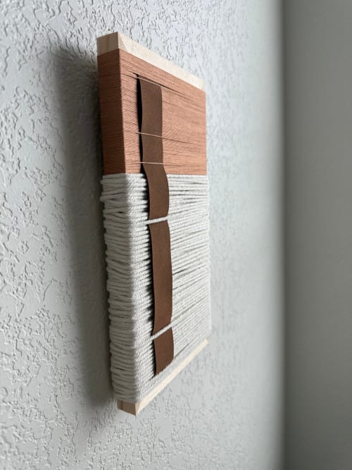 Woven Tile - String Theory- Suede and Beige #2 | Wall Sculpture in Wall Hangings by Mpwovenn Fiber Art by Mindy Pantuso