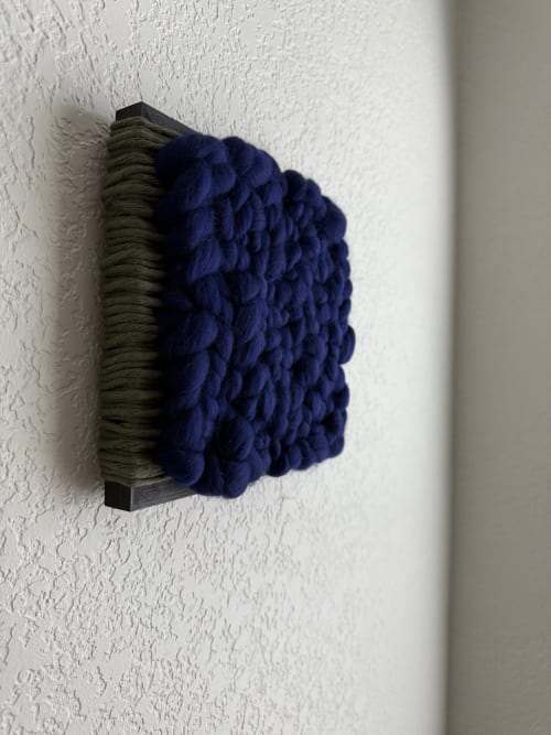 Woven Tile- Fluff- Green and Indigo | Wall Hangings by Mpwovenn Fiber Art by Mindy Pantuso