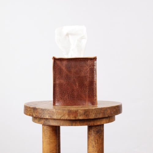 Bison Leather Single Tissue Box Cover | Decorative Box in Decorative Objects by Vantage Design