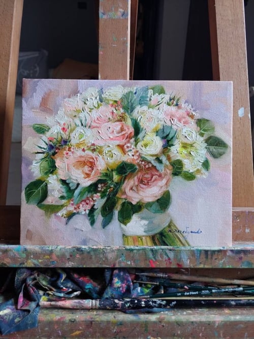 Custom Wedding Bouquet oil painting original on canvas | Paintings by Natart
