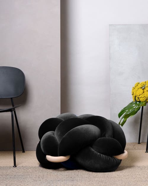 (L) Black Velvet Knot Floor Cushion | Pillows by Knots Studio