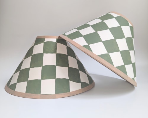 A Pair of Green & Cream Checkerboard Hand Painted Lampshades | Table Lamp in Lamps by Rosie Gore