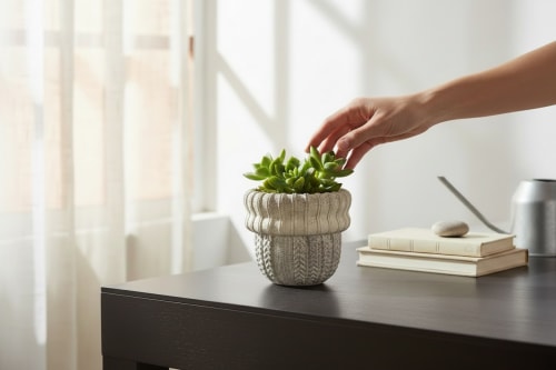 Dusty Salt Knit Planter Classic | Vases & Vessels by RAW & UNIQ
