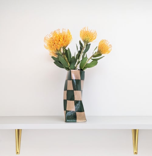 Green Check Twist Vase | Vases & Vessels by Rosie Gore