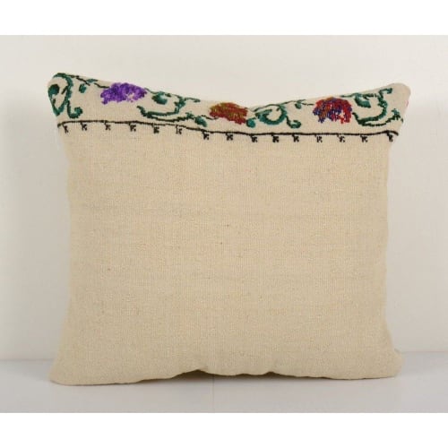White Embroidered Handmade Cushion Pillow | Linens & Bedding by Vintage Pillows Store
