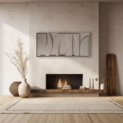 Modern 3D Plaster Painting: Sandy Beige Textured Wall Art | Wall Sculpture in Wall Hangings by Vaiva Art Atelier