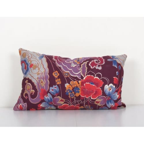 Floral Lumbar Pillow Cover, Uzbek Designer Cushion Cover 12' | Pillows by Vintage Pillows Store