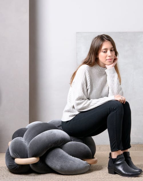 (L) Grey Velvet Knot Floor Cushion | Pouf in Pillows by Knots Studio