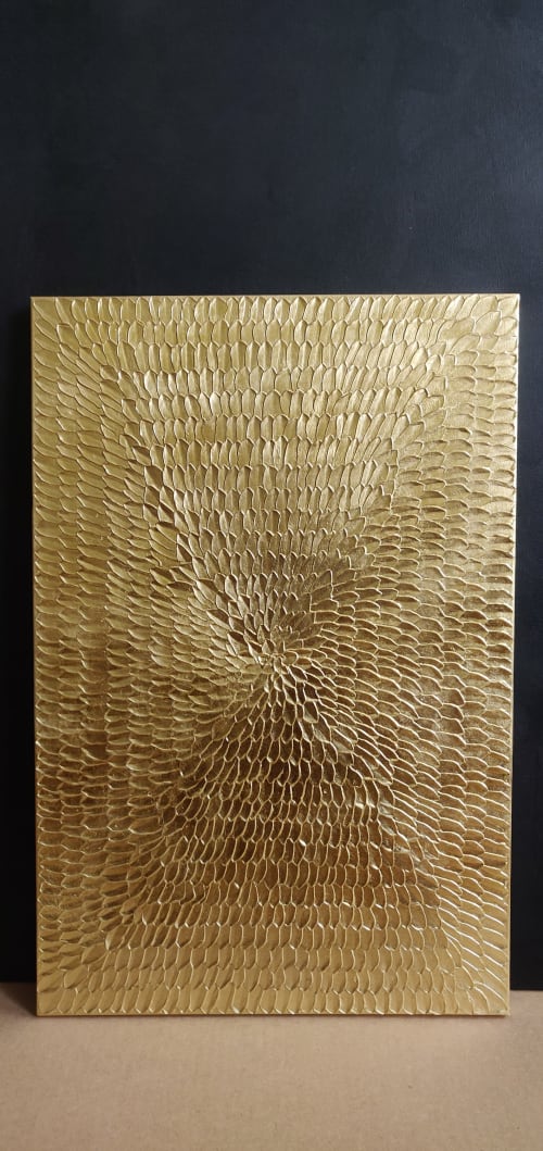 Gold wall art canvas golden 3d hand textured gold metal | Oil And Acrylic Painting in Paintings by Berez Art