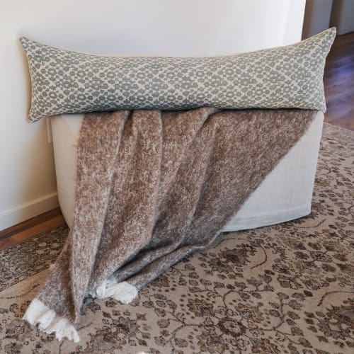 Seafoam and Oat Chenille Pattern Lumbar Pillow 14x48 | Pillows by Vantage Design