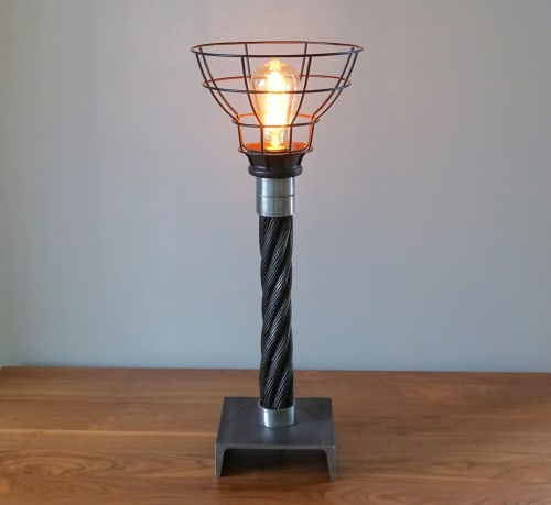 Reclaimed Ski Chairlift Cable Lamp | Upcycled Industrial Desk Lighting | Rustic Cabin Decor | Lamps by industrial comfort