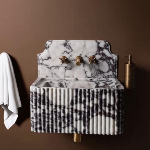 Modern Design Fluted Calacatta Viola Marble Sink : A Unique Work of Art for Your Bathroom | Water Fixtures by AYMARBLEDESIGN LLC
