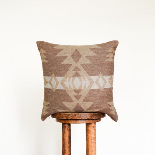 Brown & Beige Wool with Aztec Pattern Pillow 18x18 | Pillows by Vantage Design