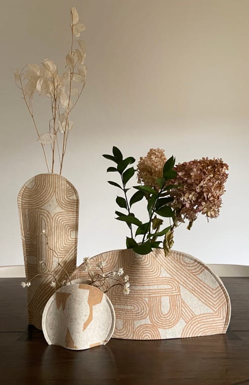 Vase Sleeve Trio Merino Wool 'Rake' and 'Fragment' Bamboo | Vases & Vessels by Lorraine Tuson