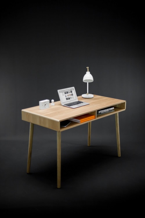 Modern Oak Desk with Open Cubbies Mid Century Design | Tables by Manuel Barrera Habitables