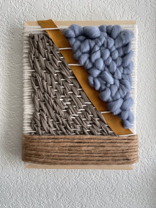 Woven Tile- Olive Green, Suede, Dusty Blue and Tan | Wall Sculpture in Wall Hangings by Mpwovenn Fiber Art by Mindy Pantuso