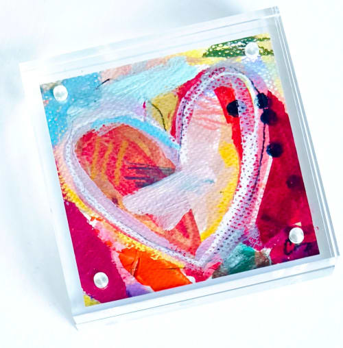 Acrylic Block Heart Painting: Loud Love (No. 8 of 10) | Mixed Media in Paintings by carrie song