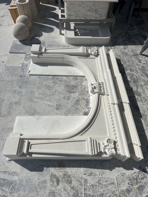 Handmade Limestone Fireplace Surround – French Style Carved Mantel – Customizable Natural Stone Architectural Piece | Fireplaces by AEGEAN MARBLE ARTISAN ATELIER