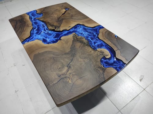 Custom Order Ocean River Epoxy Coffee Table - Blue Epoxy | Dining Table in Tables by LuxuryEpoxyFurniture