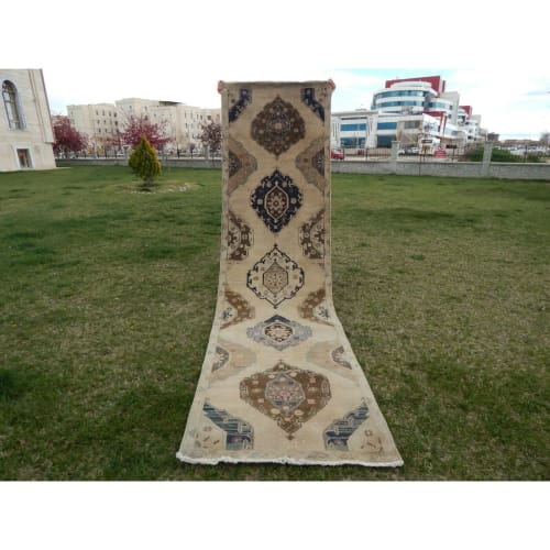 Vintage Organic Wool Tribal Style Faded Turkish Runner Rug | Rugs by Vintage Pillows Store