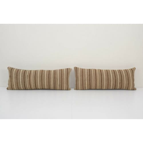 10" x 26" Set Vintage Striped Organic Hemp Kilim Pillow | Linens & Bedding by Vintage Pillows Store