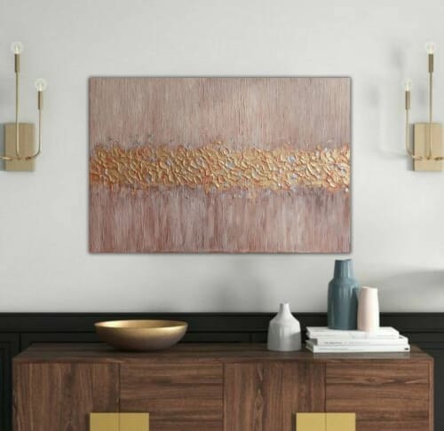 Сopper gold textured wall art pastel pink hand textured | Paintings by Berez Art