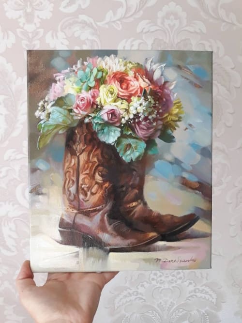 Bridal bouquet painting original art Custom wedding bouquet | Oil And Acrylic Painting in Paintings by Natart