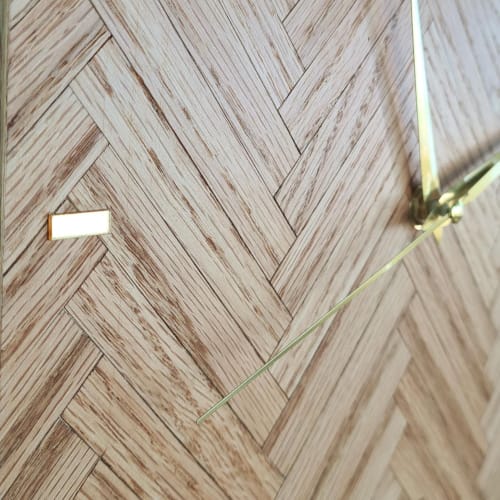 Wood Wall Clock, Herringbone Marquetry, Silent Scandinavian Design | Decorative Objects by Vesta Corte