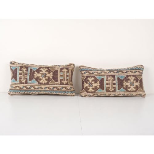 Set of Two Anatolian Carpet Rug Pillow, Pair Lumbar Pillow C | Cushion in Pillows by Vintage Pillows Store