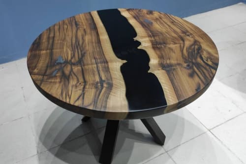 Custom 38 " Round Dark Walnut Wood | Black Epoxy Dining | Tables by LuxuryEpoxyFurniture