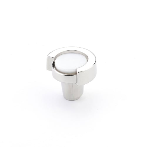 Astratto White Round Knob With Polished Nickel Finish | Hardware by Windborne Studios