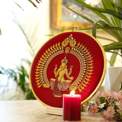 Lakshmi Goddess of Wealth Artwork, Handmade Embroidery Art P | Wall Hangings by MagicSimSim