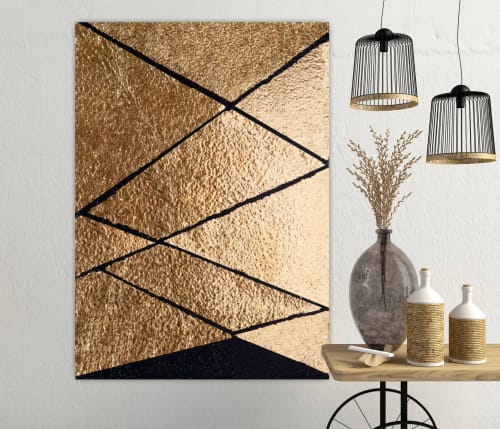 Gold wall art Golden leaf Art Painting on Canvas Gold | Paintings by Berez Art