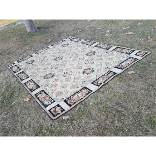 Vintage Aubusson Turkish Needlepoint Rug - 7'9'' X 9'6'' | Rugs by Vintage Pillows Store