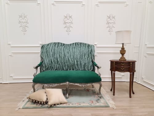French Style , Silver Leaf Hand Carved Wooden Frame , Emeral | Love Seat in Couches & Sofas by Art De Vie Furniture