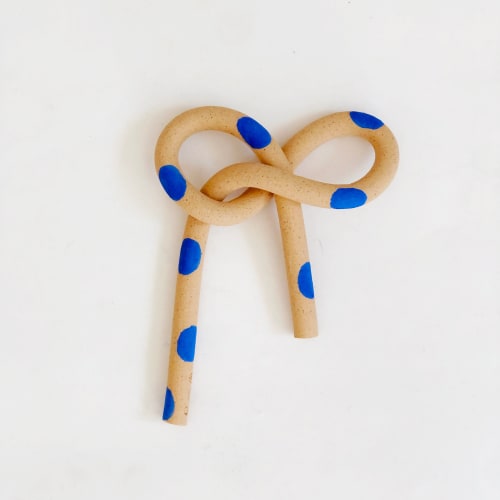 Clay Object 37 - Blue Polka Dots Speckled Bow | Sculptures by OBJECT-MATTER / O-M ceramics