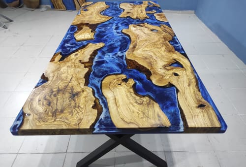 Custom Olive Ocean Epoxy Dining Room Table, River Resin | Dining Table in Tables by LuxuryEpoxyFurniture