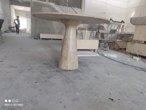 Round Travertine Coffee Table: Custom Order, 40" Diameter | Tables by AEGEAN MARBLE ARTISAN ATELIER