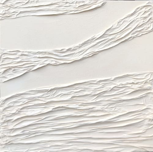 White wrinkled textured wall art fabric 3d textured canvas | Mixed Media in Paintings by Serge Bereziak (Berez)