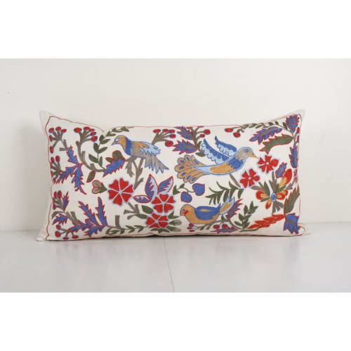 Vintage Oversize Suzani Pillow Cover with Bird Motifs, Anima | Cushion in Pillows by Vintage Pillows Store